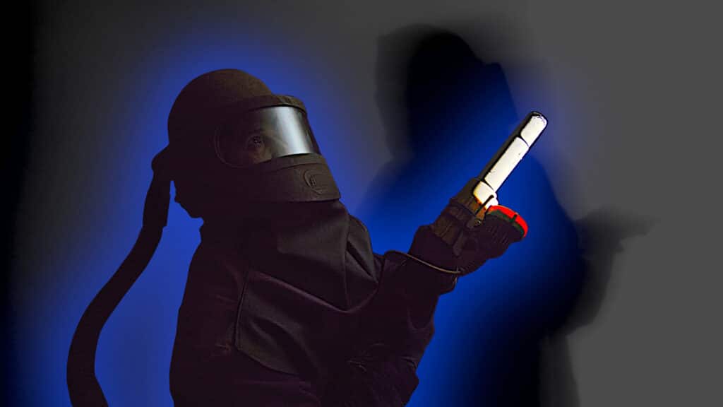 Mitarbeiter in der Strahlerei